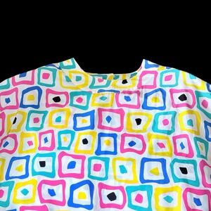 Vtg 80s Women's Josephine Woman 20w Colorful Geometric Print Short Sleeve Top‎